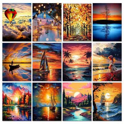 Paint By Numbers Kit Sunset Scenery Frame Diy Painting Decor