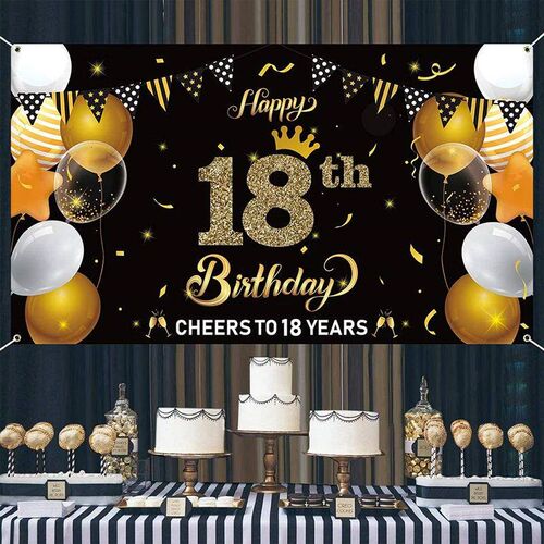 Happy 18th Birthday Party Backdrop Cheers to 18 Years Banner