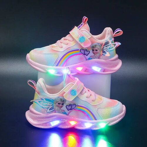 Girls Casual Shoes Led Lights Mesh Breathable Childrens Sp