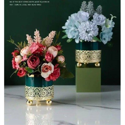 Modern Metal Frame Ceramic Vase+Artificial Flower