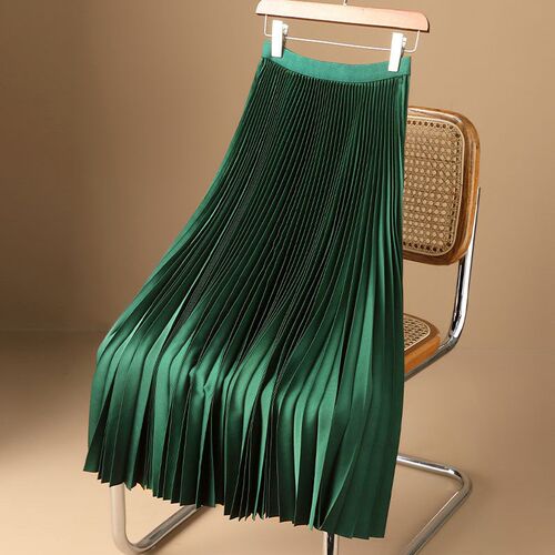 Solid lor High-grade Satin Pleated Skirt Plus Size All-match