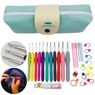 Crochet Hooks Kits with Storage Bag Soft Handle Aluminum Cro