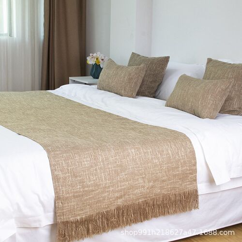 Bed Flag Bed Tail Cloth Hemp Solid Color Tassel Light Luxury