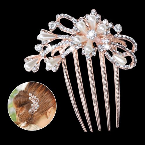 rendy Rhinestone Hair Clips Wedding Bridal Faux Pearls Flowe