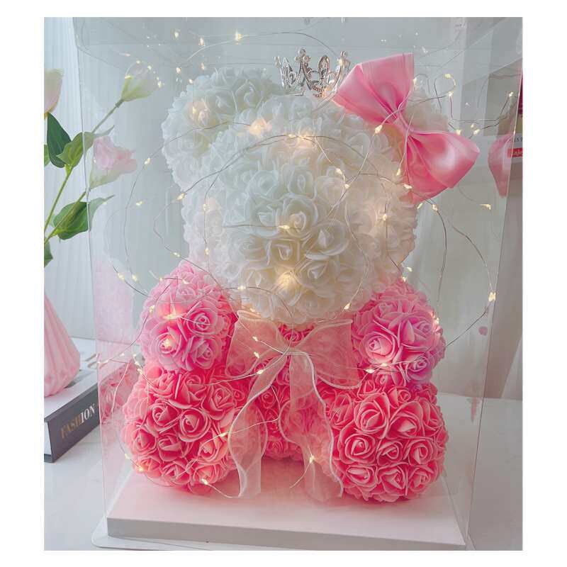 Valentines Day Birthday Gift Gradient Crown Rose Bear Handm