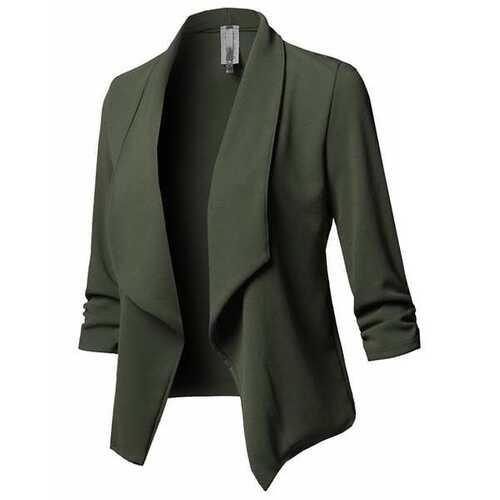 Code Blazer Small All-match Color Solid Pleated Sleeve Long