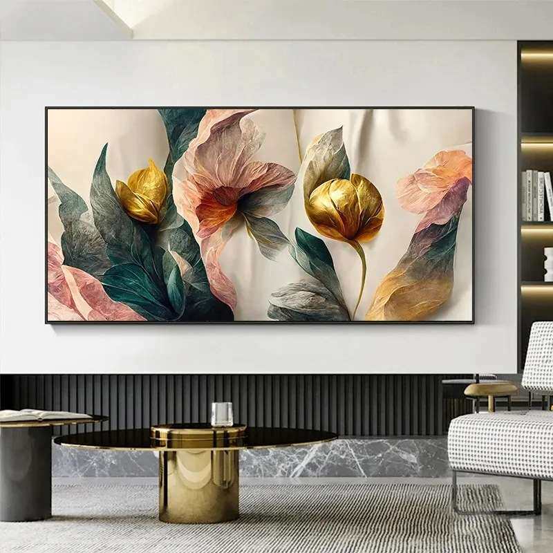 复古抽象花卉装饰画高清单幅彩色植物艺术晶瓷墙壁画卧室客厅挂画