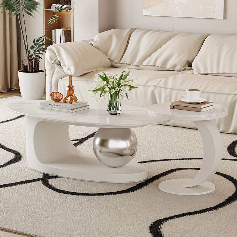 奶油风茶几意式极简网红椭圆岩板组合边几客厅家用小户型创意茶台,3C数码配件,其它配件,淘宝优惠券,粉丝福利购,淘宝优惠卷