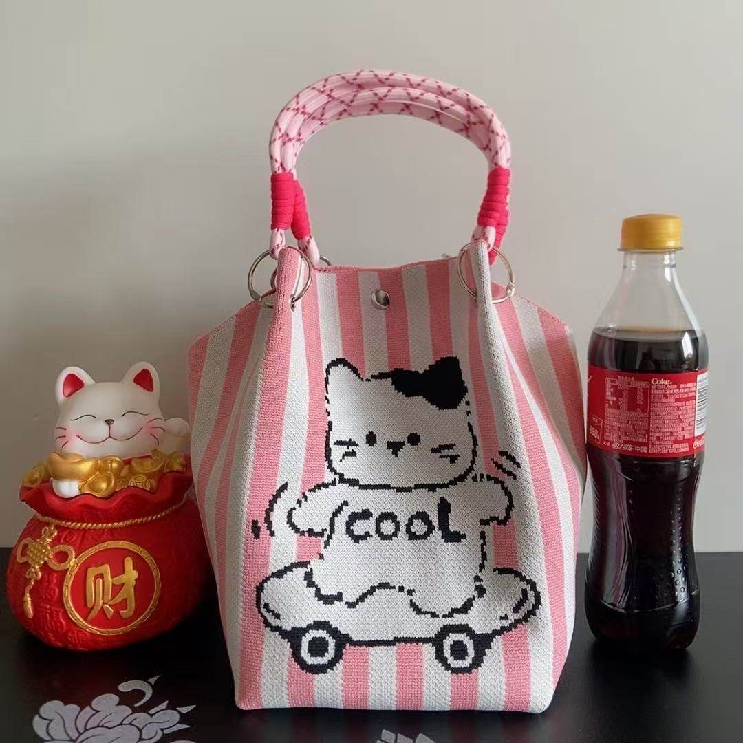 针织手拎包小众设计水桶包托特包手提包休闲百搭单肩包编织便携袋,箱包皮具/热销女包/男包,水桶包,淘宝优惠券,粉丝福利购,淘宝优惠卷