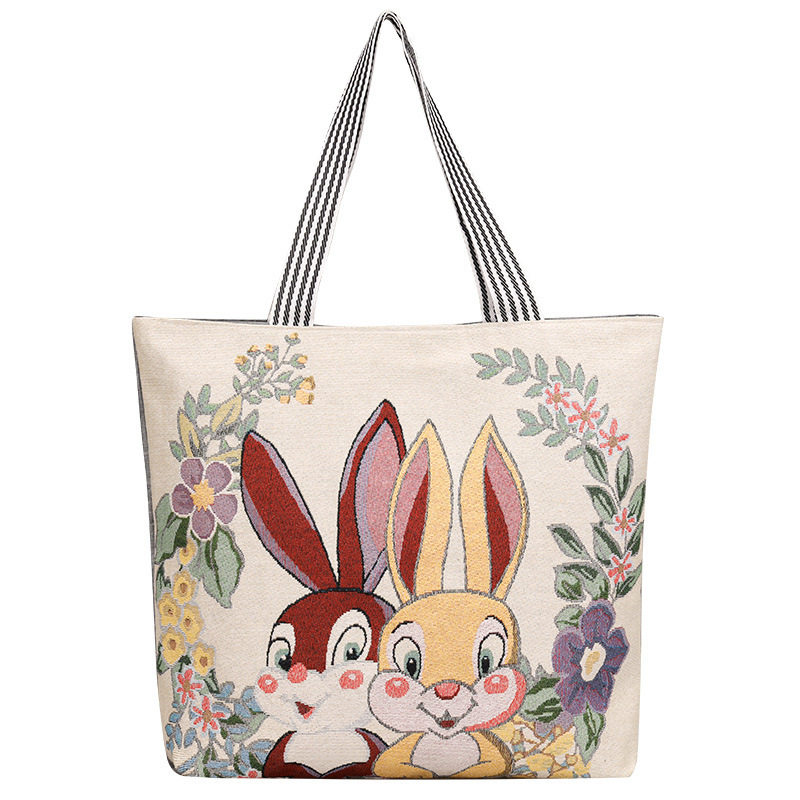 直播货源两只兔子女包休闲手提大容量单肩包刺绣包上班购物手提袋,箱包皮具/热销女包/男包,手拿包,淘宝优惠券,粉丝福利购,淘宝优惠卷