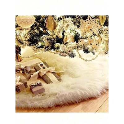 1pc White Fluffy Christmas Tree Plush Skirt Merry Party Chri