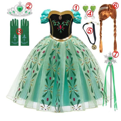 Elsa Anna Princess Dress for Girls White Sequined Mesh Ball
