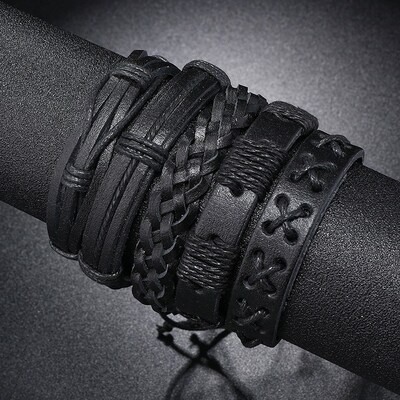 Mens DIY 5Piece Set of Handcrafted Multilayer Black Leather