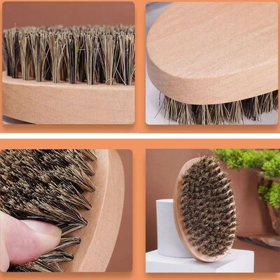 Natural Boar Bristle Beard Brush for Men Bamboo Face Massage