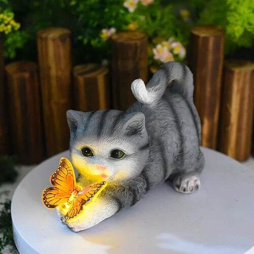 Cute Cat Night Light Garden Solar Light Animal Resin Ornamen