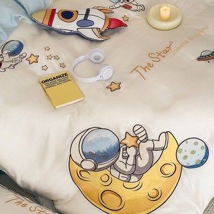 卡通男孩夏季 100支天丝四件儿童宇航员凉感冰丝被1.m三件