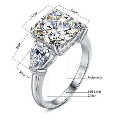 Massive 5 Carat Cushion Moissanite Ring Woman D Color Sterli