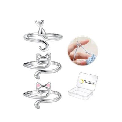 Adjustable Crochet Tension Cute Cat Ring, Beginner Knitting