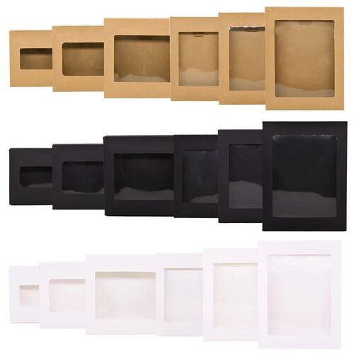 6Pcs Black/White Kraft Paper DIY Gift Box With Window Weddin