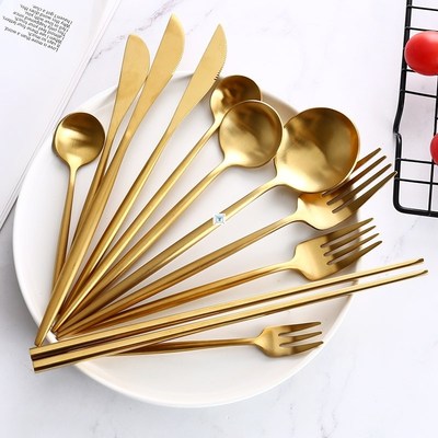 Gold Cutlery Steak Knife Fork Coffee Spoon Teaspoon Butter