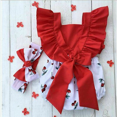 Cute Newborn Baby Girl Clothes Sets Ruffle Backless Cherry R