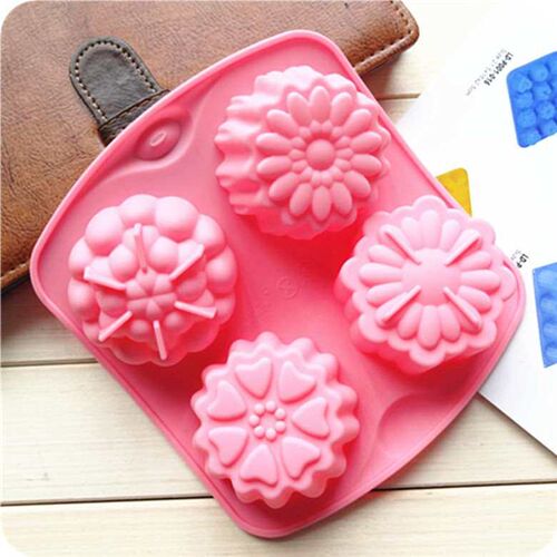 4 with different flower-shaped silicone cake mold Mid-Autumn