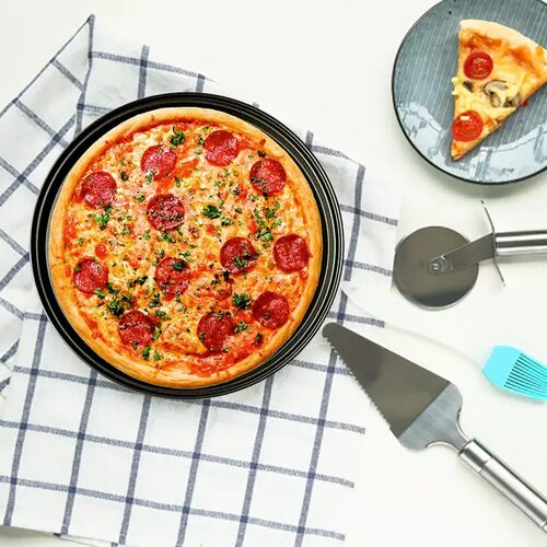 Carbon Steel Non-stick Pizza Baking Pan Mesh Tray Plate Bake