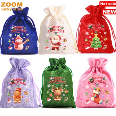 10pcs Christmas Gift bag Drawstring canvas Bags,decorations