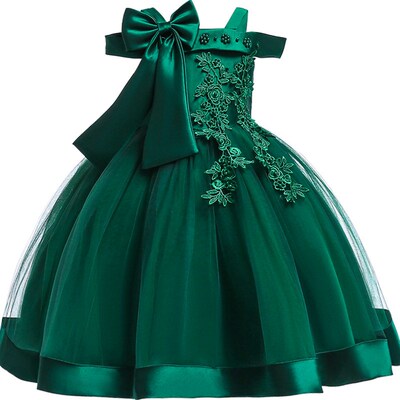 Embroidery Silk Princess Dress for Baby Girl Flower Elegant
