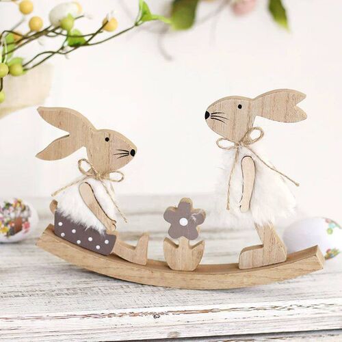 New Easter Painted Rabbit Ornaments Wooden Crafts Home Decor