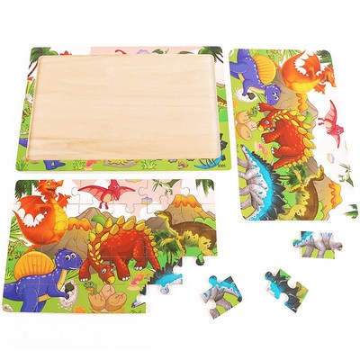 30Pieces Animals Dinosaur Puzzle Wooden Preschool Kids Baby