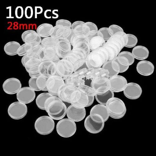 100pc 28mm Plastic Clear Coin Cases Round Storage Capsules