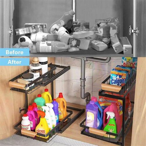 2Tier Under Sink Kitchen Organizer Pull Out Drawer