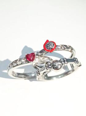 Boho Silver Color Heart CZ Crystal Wedding Rings for Women M