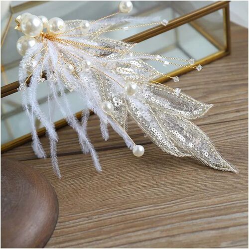 feather flower hair decoration Leaf bride tiara Headdress ea