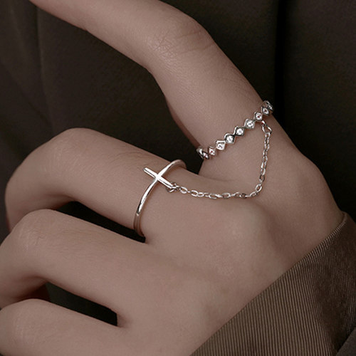 Punk Cool Cross Rings For Women Men Silver Color Adjustable