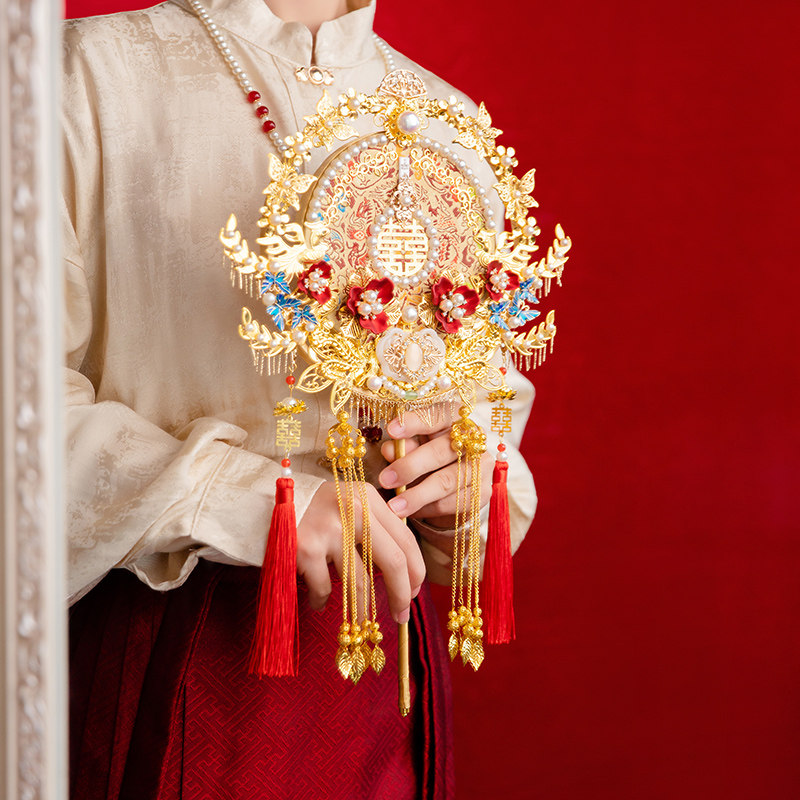 新娘团扇手捧花明制中式婚礼古风新款手工diy材料包金色成品高级,家居饰品,工艺扇/团扇/喜扇/折扇,淘宝优惠券,粉丝福利购,淘宝优惠卷