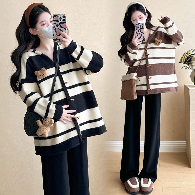 Maternity Suit Fashion Long Sleeve Striped at Loose Belly ve图片