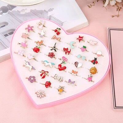 10/20/36 pcs Cute Adjustable Rings Children Girls Pretend Pl