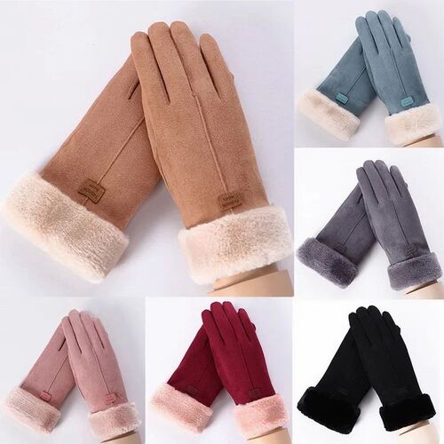 Winter Female Cashmere Warm Suede Leather Cycling Mittens Do