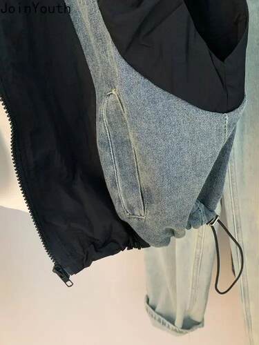 2023 Ropa Mujer Fashion Vest for Women Patchwork Denim Contr