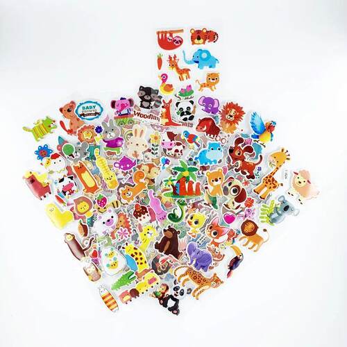 12 Sheets/Pack Kids Stickers 3D Puffy Bulk Cartoon Zoo Anima
