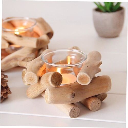 Wooden candle holder glass decoration romantic simple garden