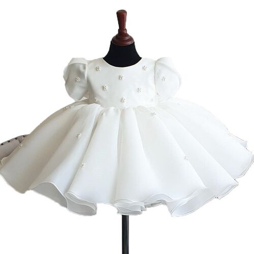 Childrens Dress One Year Old Baby Dress White Round Neck Sw