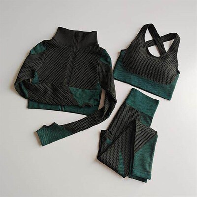 3Pcs Seamless Yoga Set Gym Fitness Clothing Women Yoga Suit