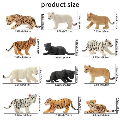 12Pcs Simulation Felidae Cubs Animal Model Toy Mini Tiger Li