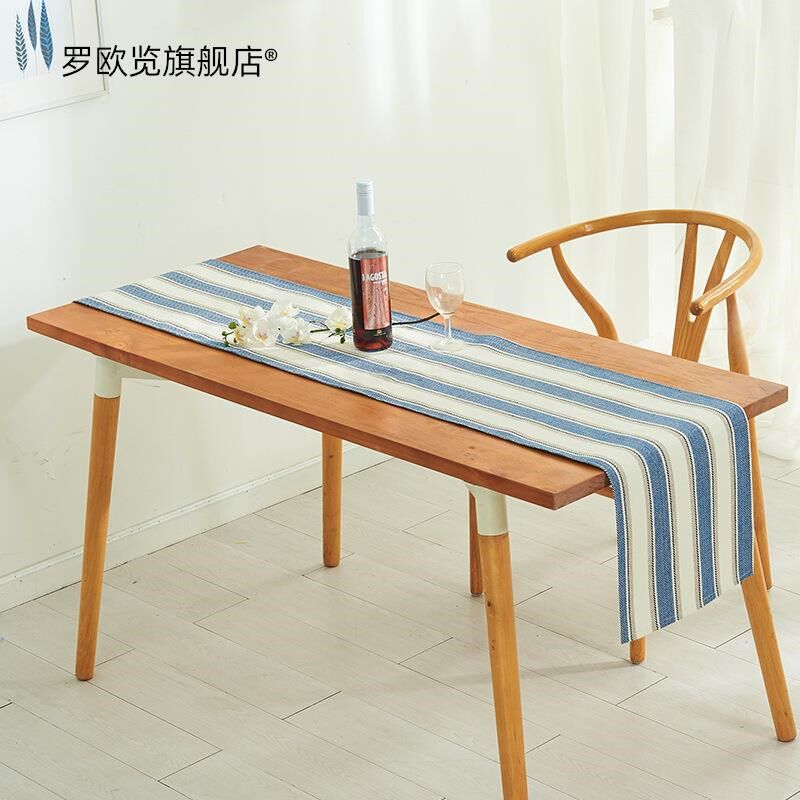棉麻宽条纹桌旗单面玄关餐桌茶几电视柜装饰桌巾盖巾厂家
