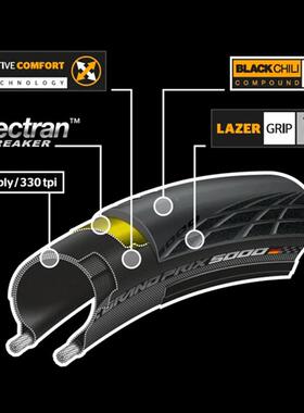 Cntioental牌GP5000STR真空胎PHA折叠公路700C外胎黑色棕n色防马