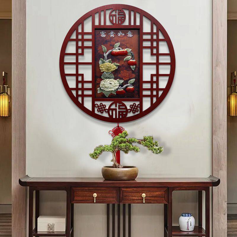 客厅装饰画沙发背景墙面壁画新中式餐厅玄关过道走廊浮雕玉石挂画