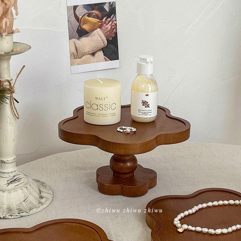 枝悟 复古花朵高脚托盘 实木香薰蜡烛盘家用玄关首饰钥匙置物摆件,家居饰品,桌面摆件,淘宝优惠券,粉丝福利购,淘宝优惠卷
